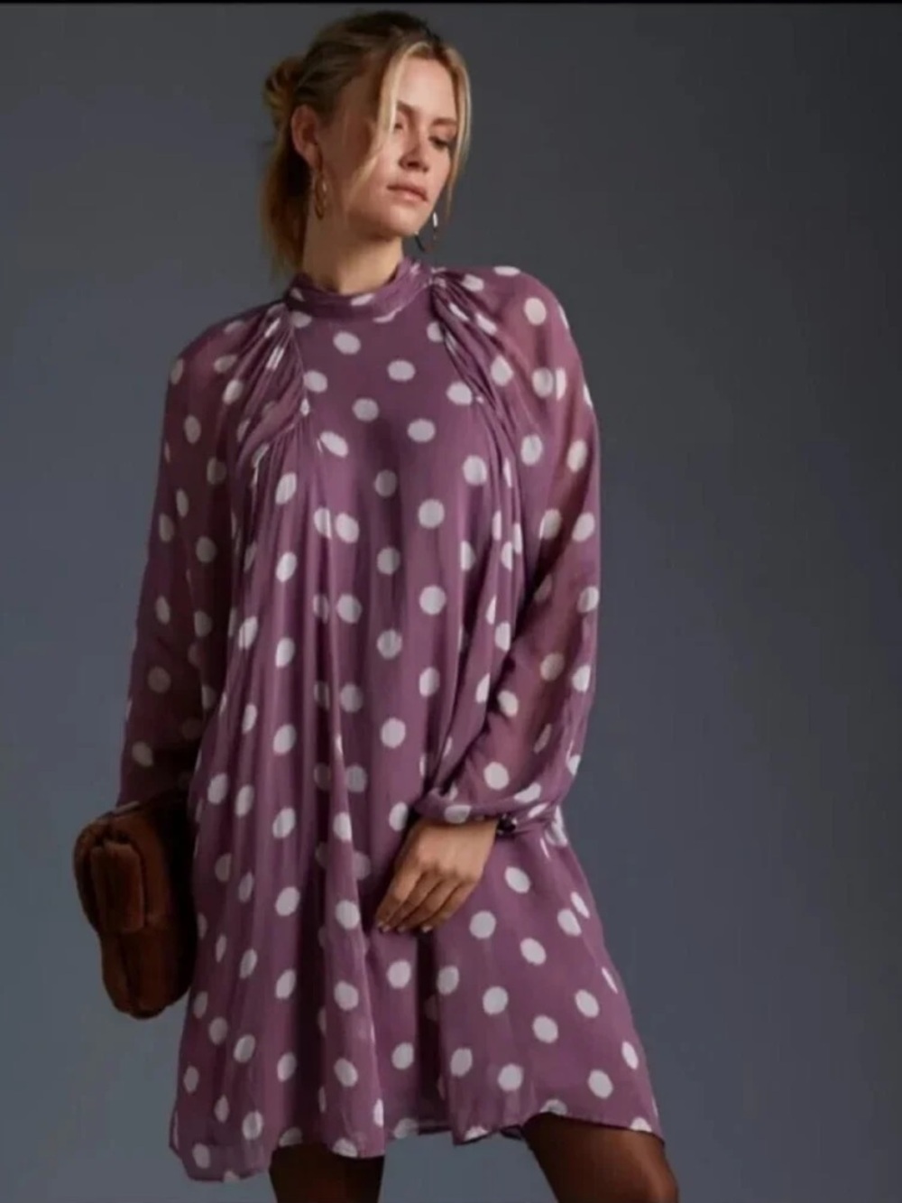 NWT Anthropologie Polka Dot Long Sleeve Swing Dress